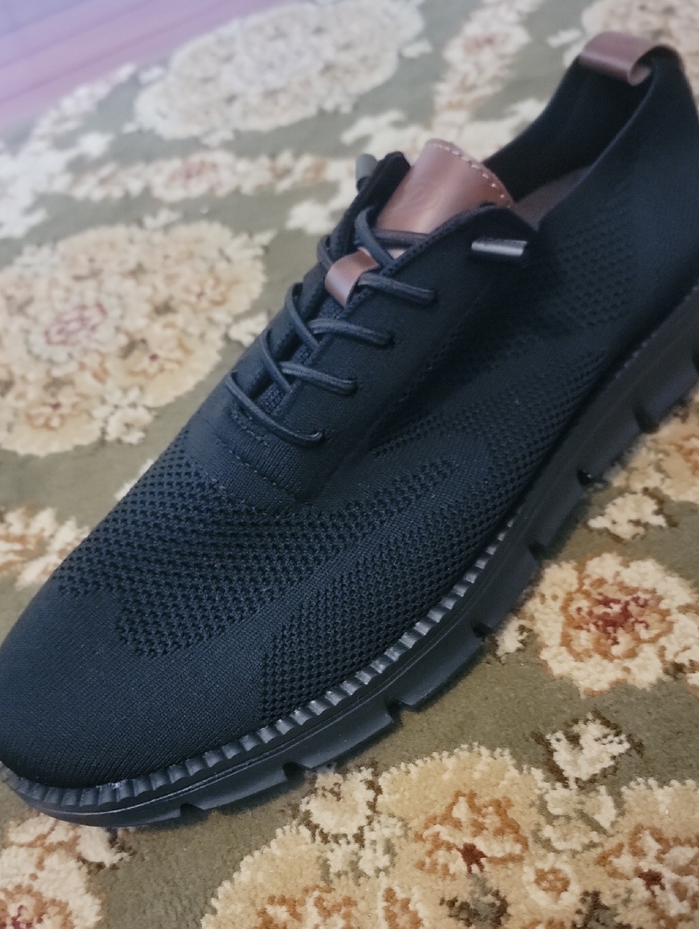 Men's Black Knit Lace-Up Sneaker with Brown Heel Tab